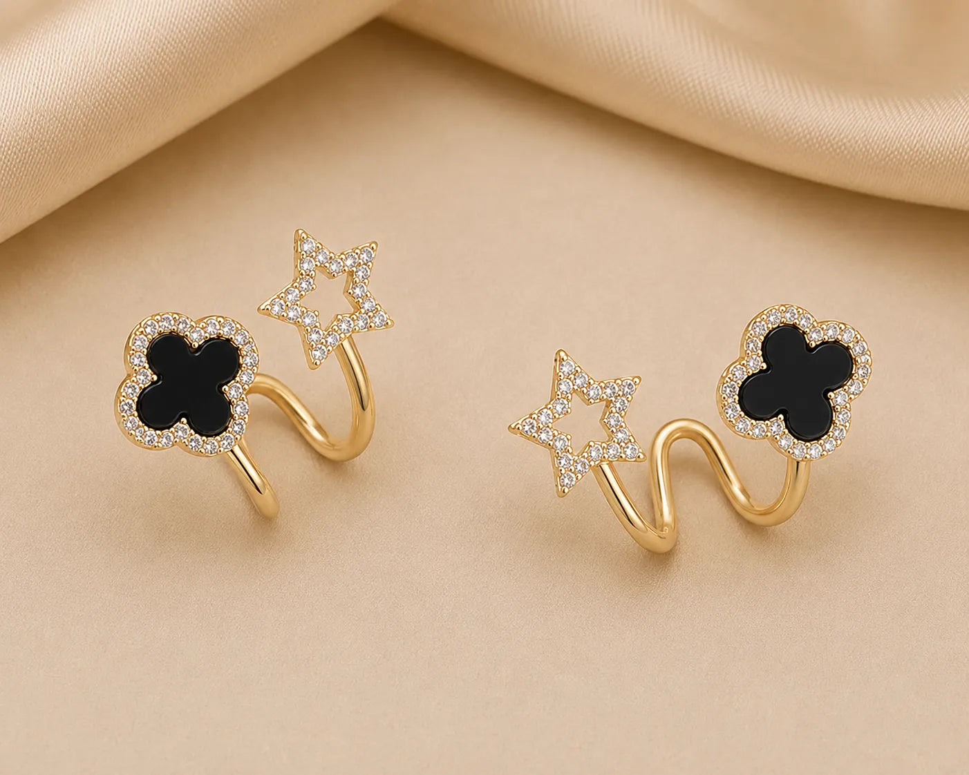 Celestial Clover Anti Tarnish Open Hoop Earrings