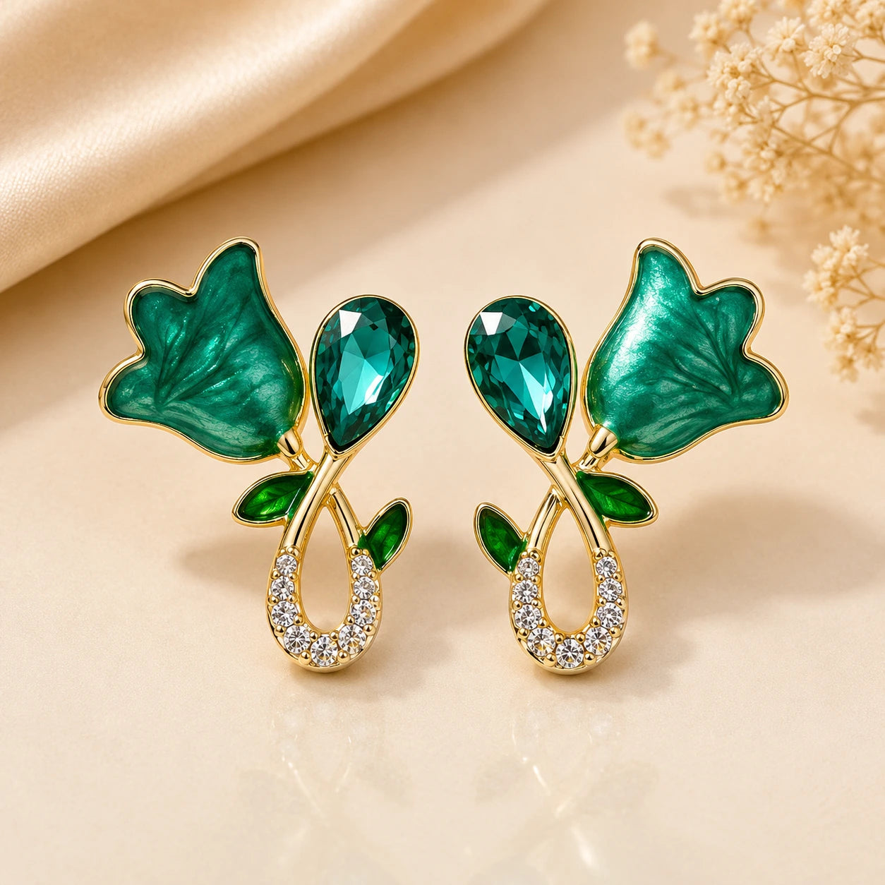 Emerald Bloom Anti Tarnish Statement Earrings