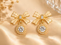 Golden Bow Crystal Anti Tarnish Drop Earrings