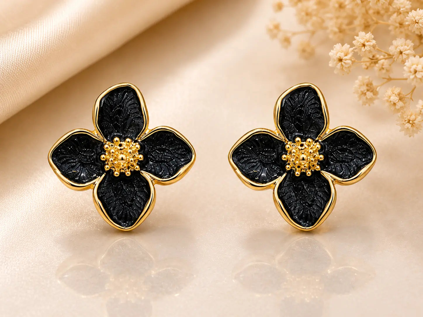 Midnight Blossom Anti Tarnish Floral Earrings
