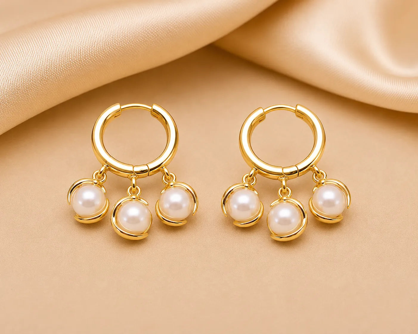 Moon Pearl Anti Tarnish Hoop Earrings