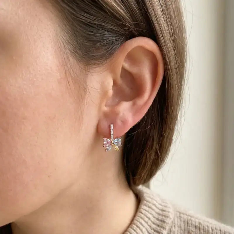 multicolor stud butterfly anti tarnish earrings