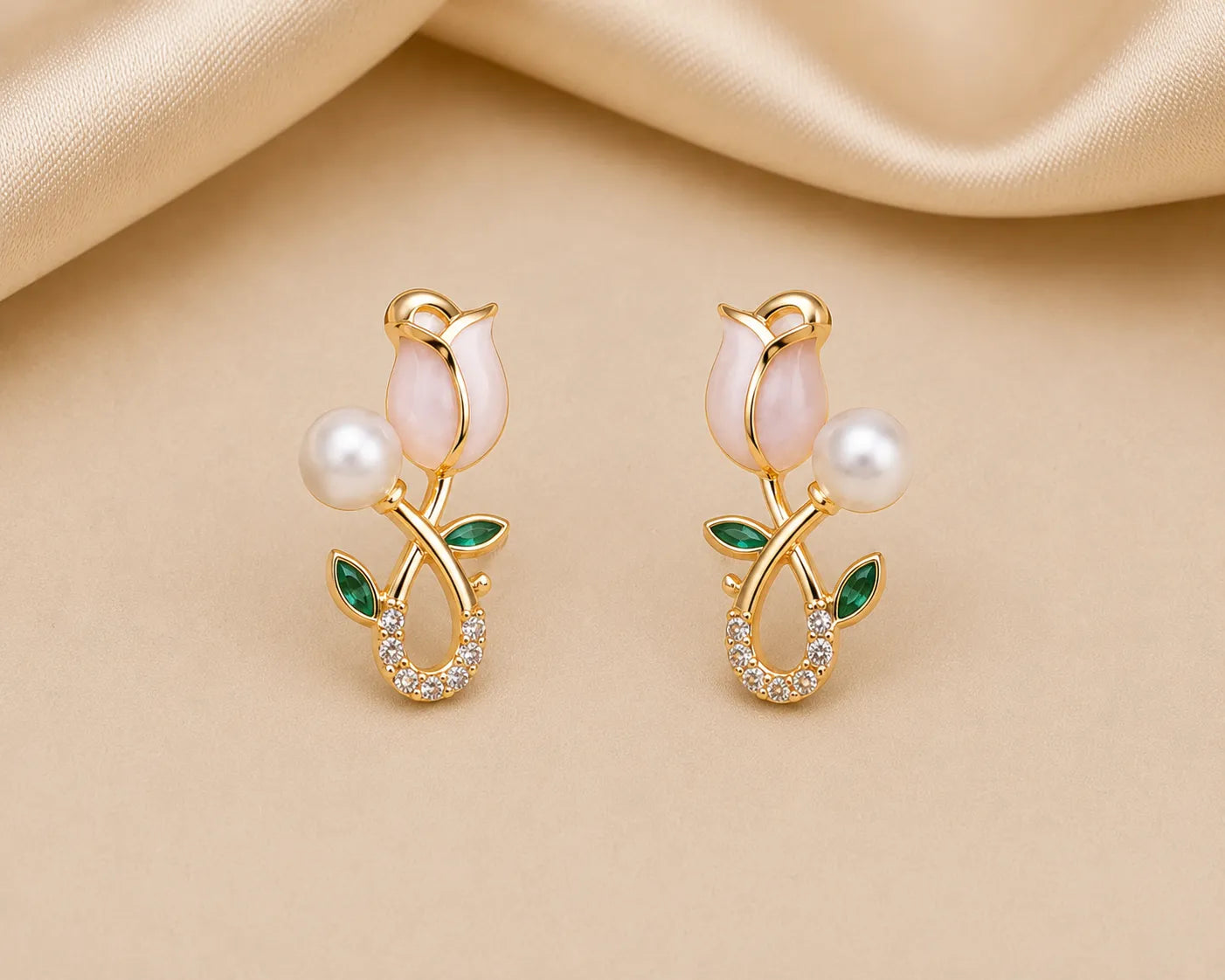 Pearl Tulip Anti Tarnish Floral Earrings
