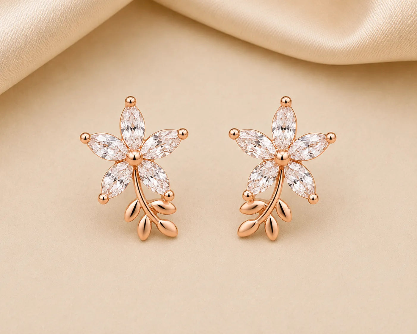 Rose Bloom Anti Tarnish Crystal Stud Earrings