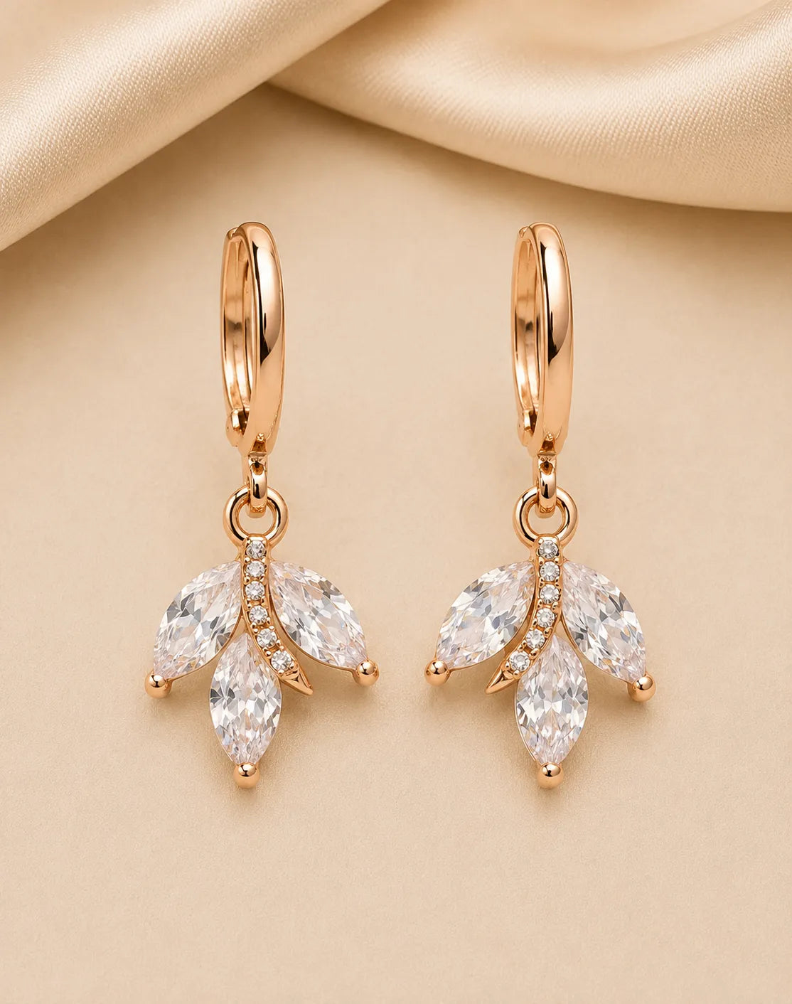 Rose Crystal Bloom Anti Tarnish Hoop Earrings