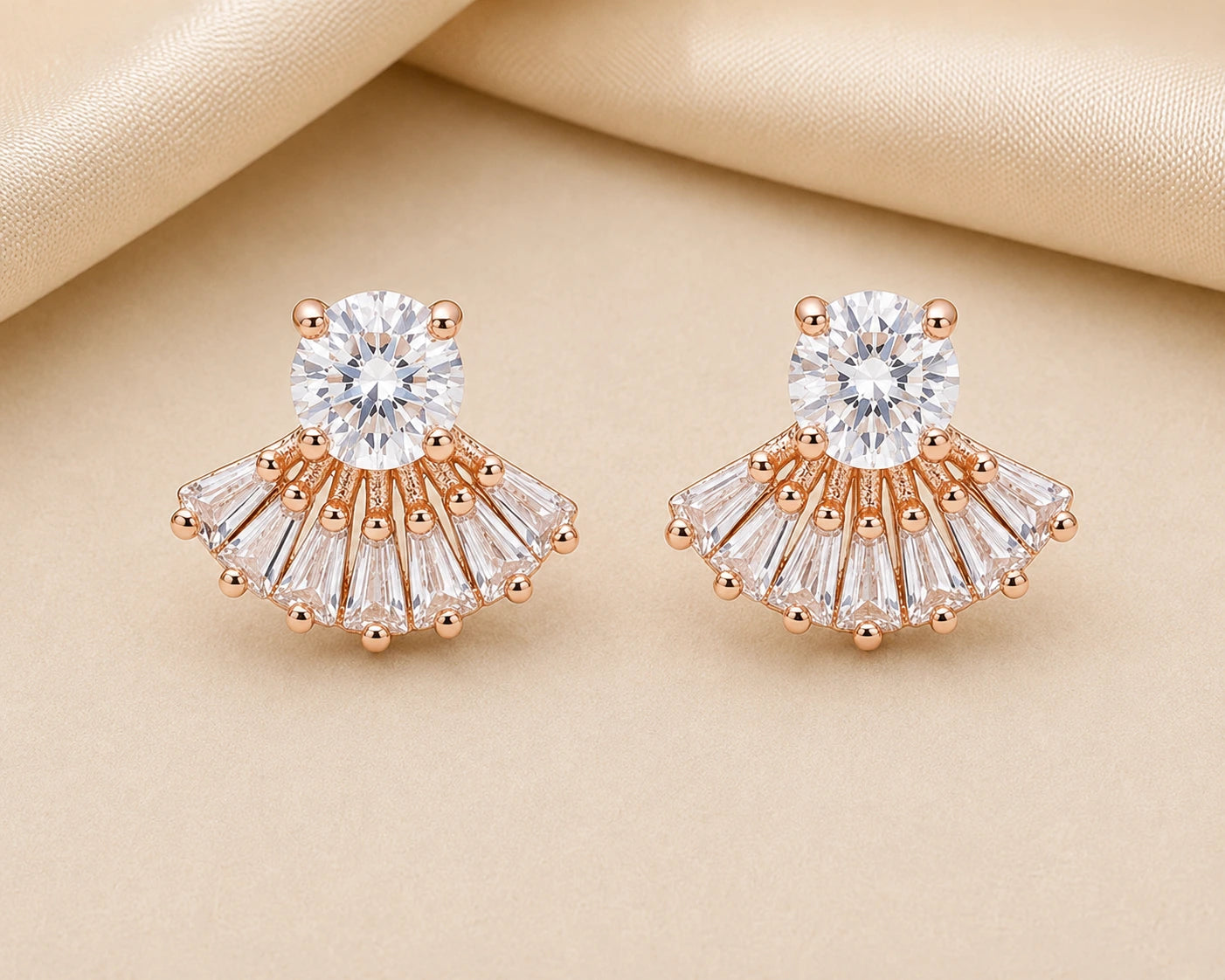 Rose Crystal Fan Anti Tarnish Stud Earrings