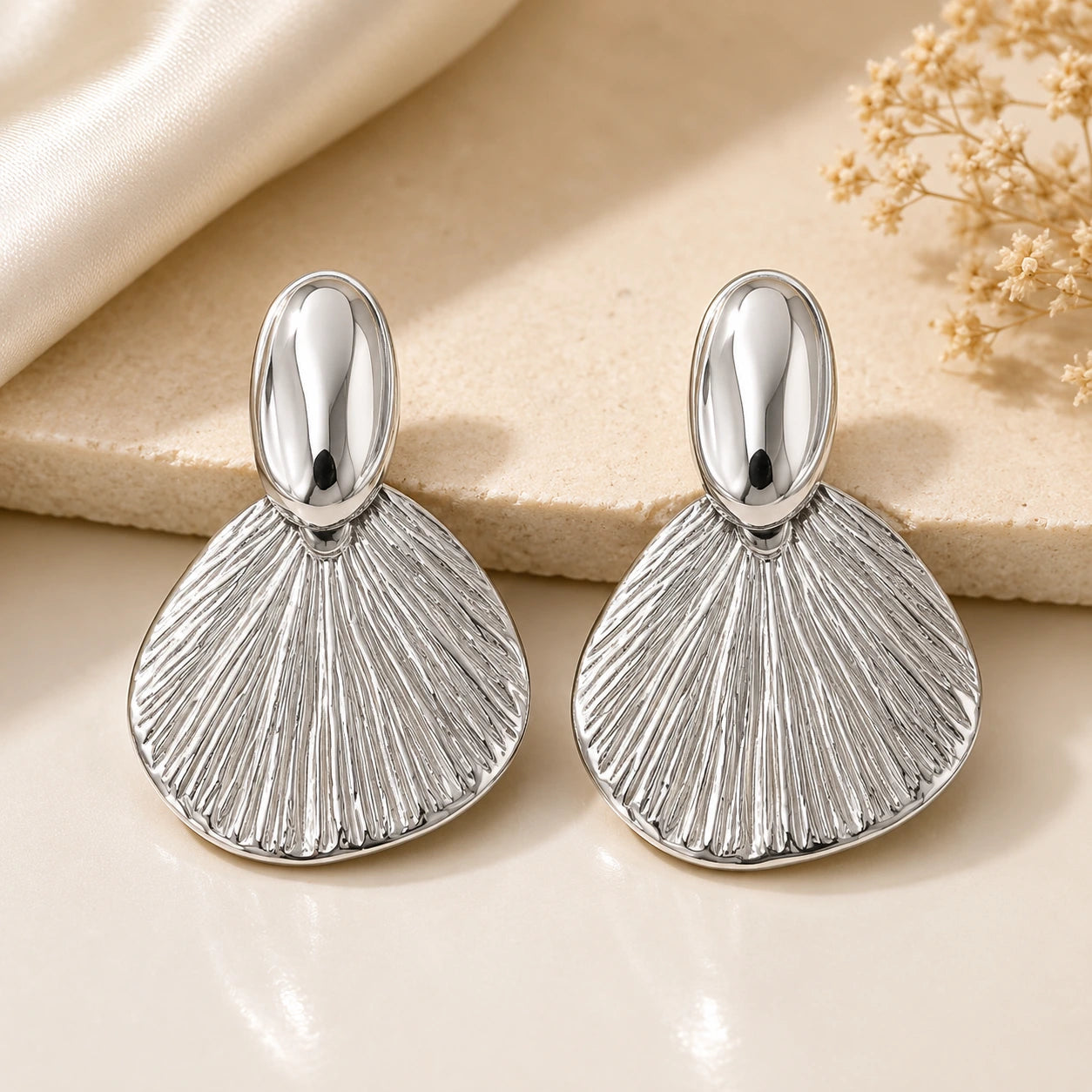 Silver Shell Statement Anti Tarnish Earrings