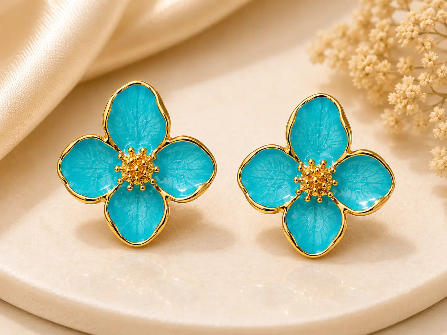 Turquoise Blossom Anti Tarnish Floral Earrings